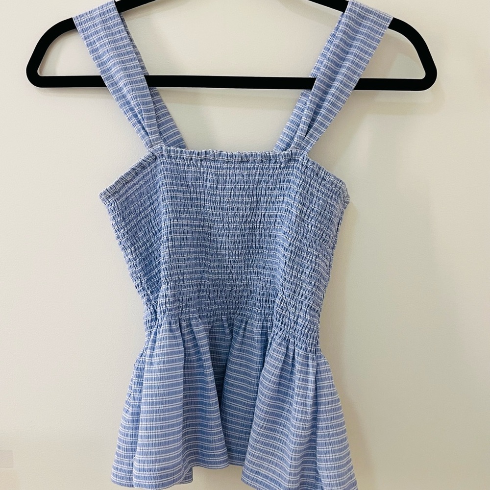 Madewell Light Blue Smocked Tank Top